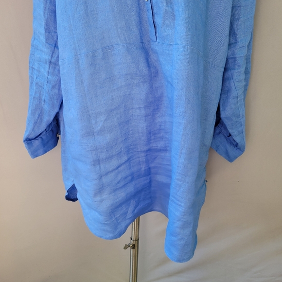 J. Jill Love Linen Tab-Sleeve 100% Linen Tunic Top Blue Ginger M - Picture 7 of 13